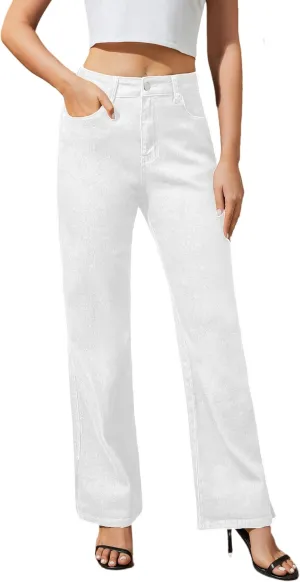 Womens Jeans High Waisted Stretchy Straight Leg Split Hem Jeans for Women Trendy Classic Denim