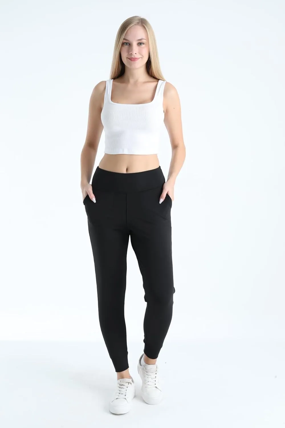 Women's Joggers High Waisted Yoga Pants with Pockets & Lightweight Athletic Leggings Set for Workout, Yoga, Running