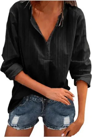 Womens Long Sleeve Cotton T Shirts Summer Dressy Casual Tops Going Out Tops Womens V Neck Cotton T Shirts Blouse