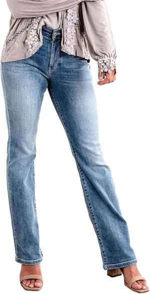Womens Mid Rise Performance Waist Boot Cut Jeans Curvy Fit Stretch Flare Leg Denim Pants Classic Distressed Jeans