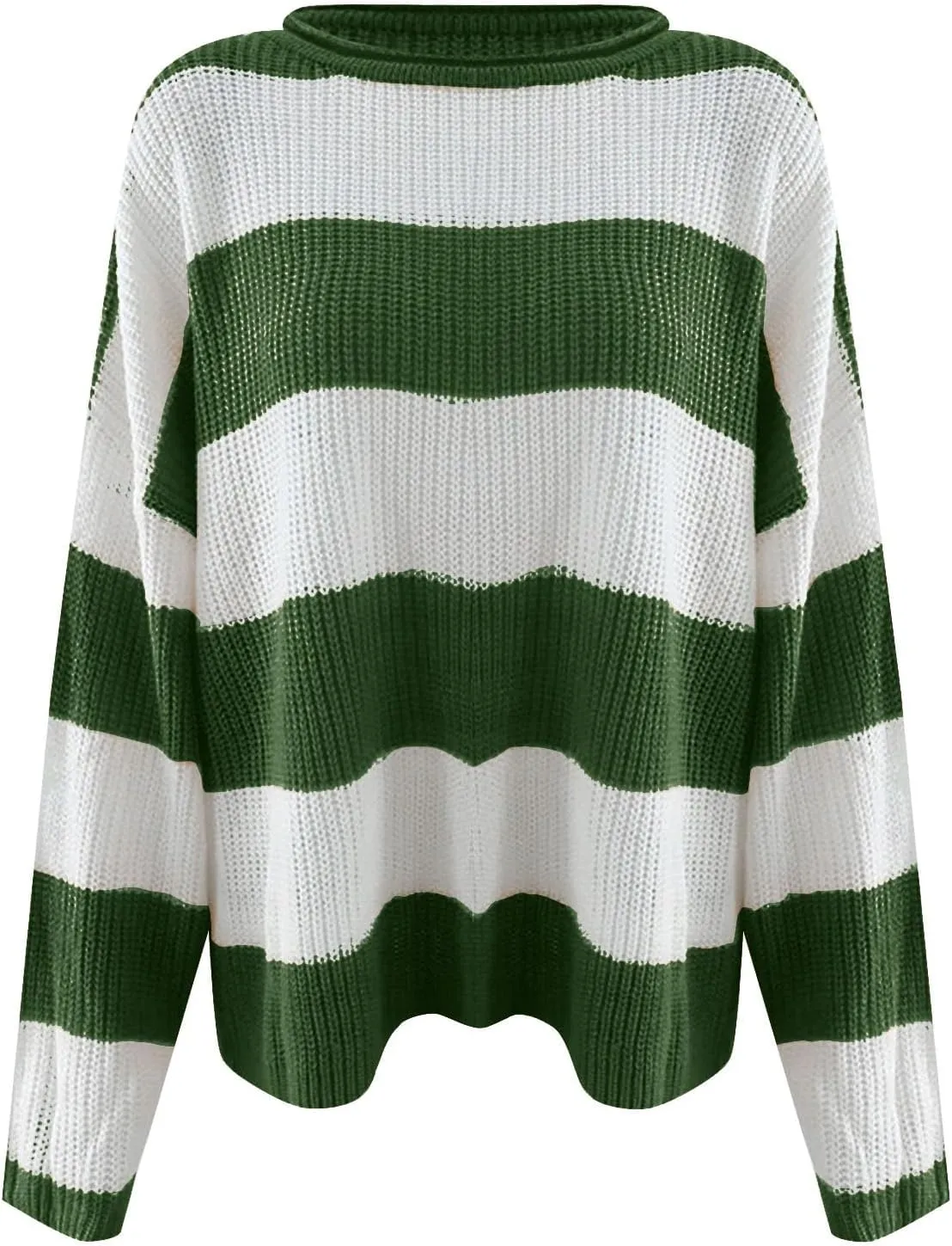 Womens Orange and White Knit Striped Sweater Oversized Long Sleeve Crew Neck Comfy Pullover Sweater Fall Winter Top