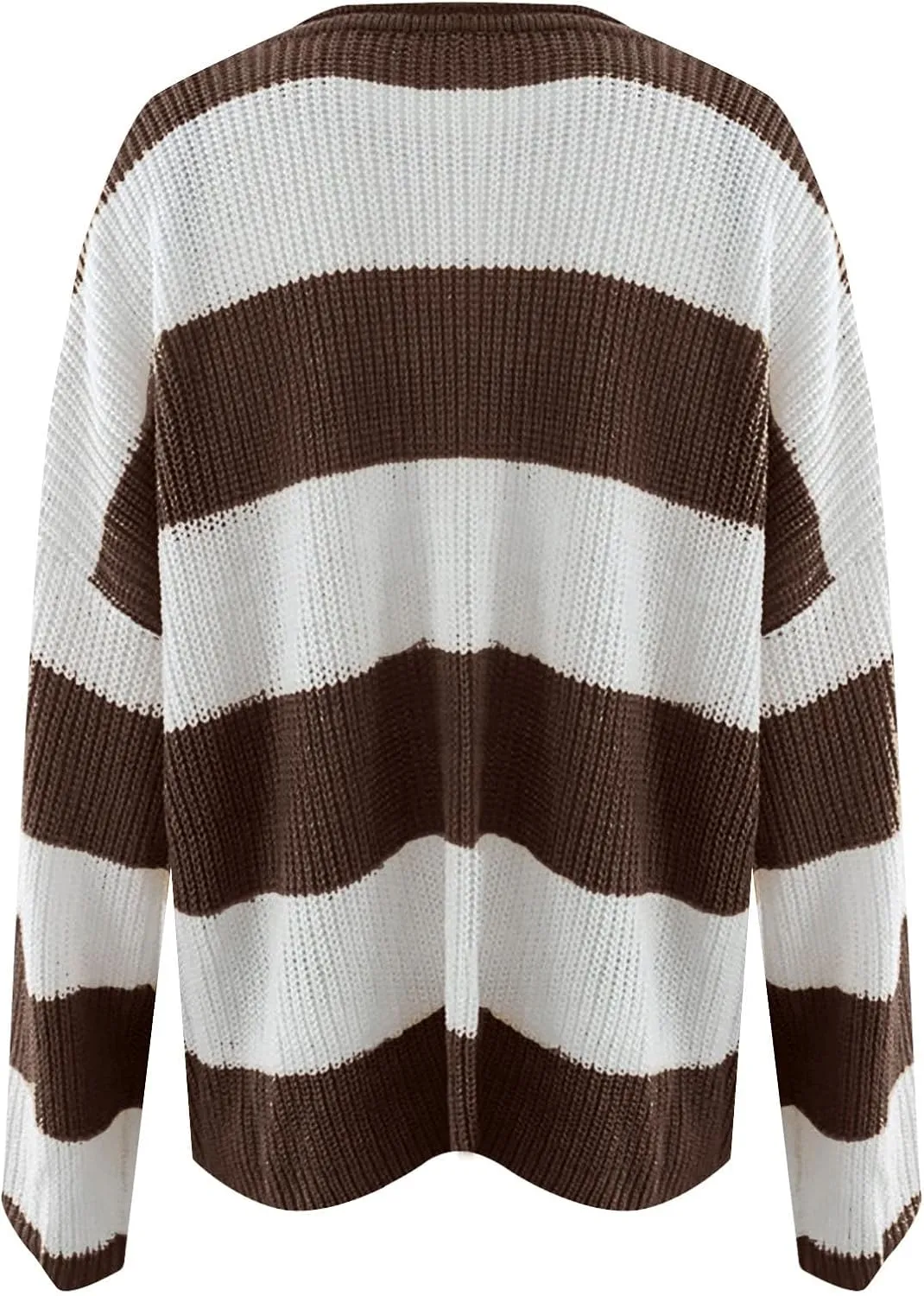 Womens Orange and White Knit Striped Sweater Oversized Long Sleeve Crew Neck Comfy Pullover Sweater Fall Winter Top