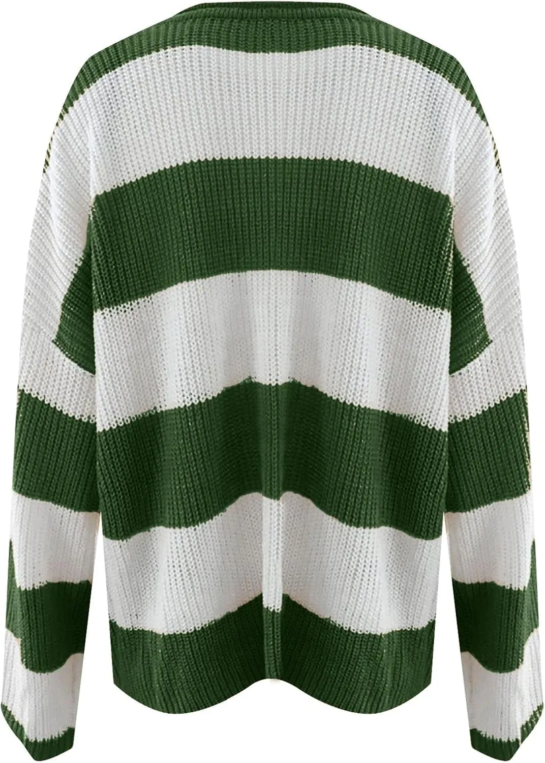 Womens Orange and White Knit Striped Sweater Oversized Long Sleeve Crew Neck Comfy Pullover Sweater Fall Winter Top