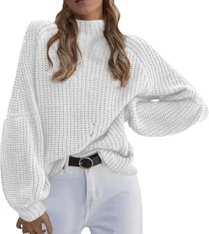 Women's Oversized Sweater 2023 Turtleneck Sweaters Knit Long Sleeve Pullover Knit Sweaters Tops (White, XL)