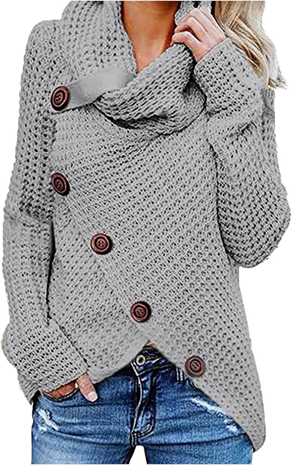 Women's Oversized Turtleneck Spilt Casual Loose Button Knit Tunic Pullover Sweater Blouse Tops 2024 Fall Outfits