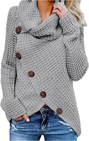 Women's Oversized Turtleneck Spilt Casual Loose Button Knit Tunic Pullover Sweater Blouse Tops 2024 Fall Outfits