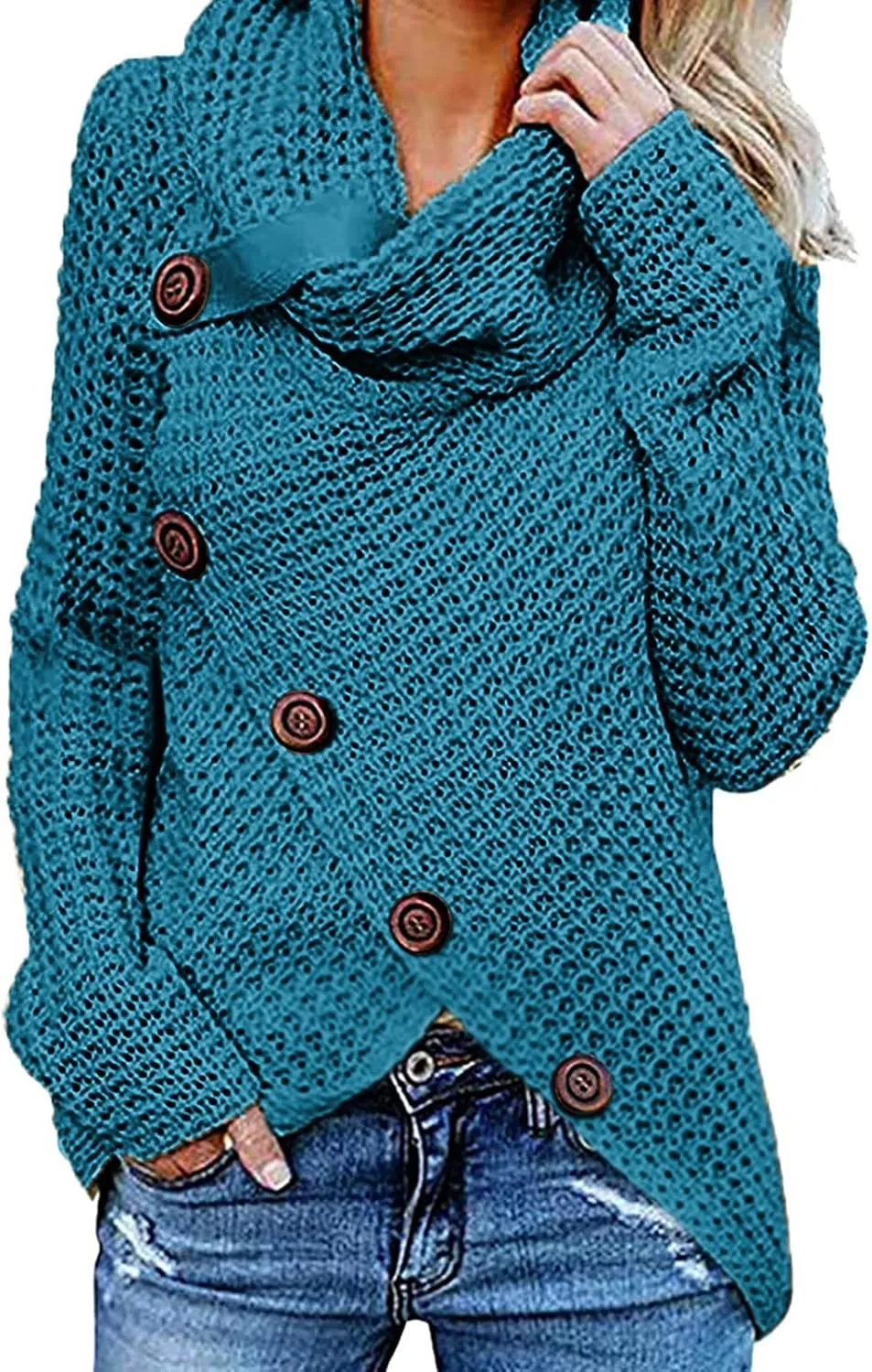 Women's Oversized Turtleneck Spilt Casual Loose Button Knit Tunic Pullover Sweater Blouse Tops 2024 Fall Outfits