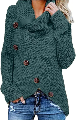 Women's Oversized Turtleneck Spilt Casual Loose Button Knit Tunic Pullover Sweater Blouse Tops 2024 Fall Outfits