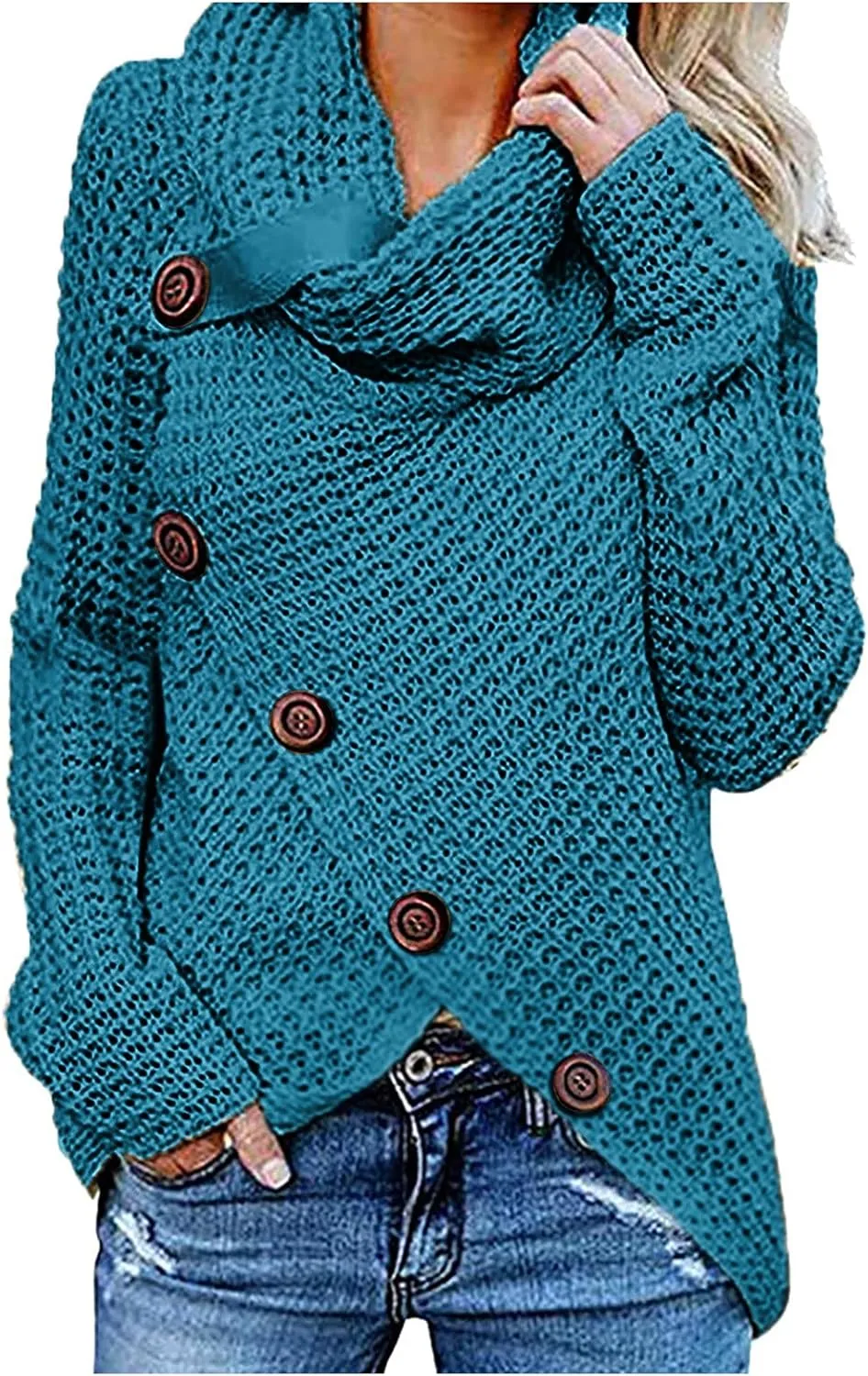 Women's Oversized Turtleneck Spilt Casual Loose Button Knit Tunic Pullover Sweater Blouse Tops 2024 Fall Outfits