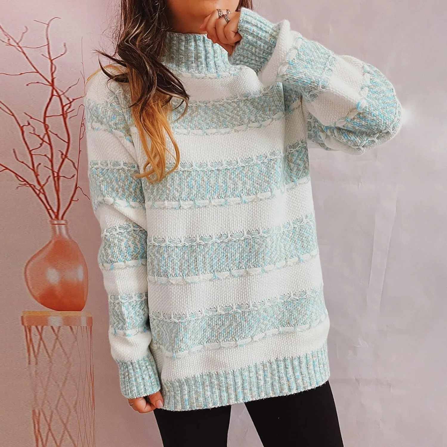 Women's Oversized Turtleneck Sweaters Comfy Long Sleeve Jumper Ribbed Knit Pullover Daily Tops 2024 Fall Outfits
