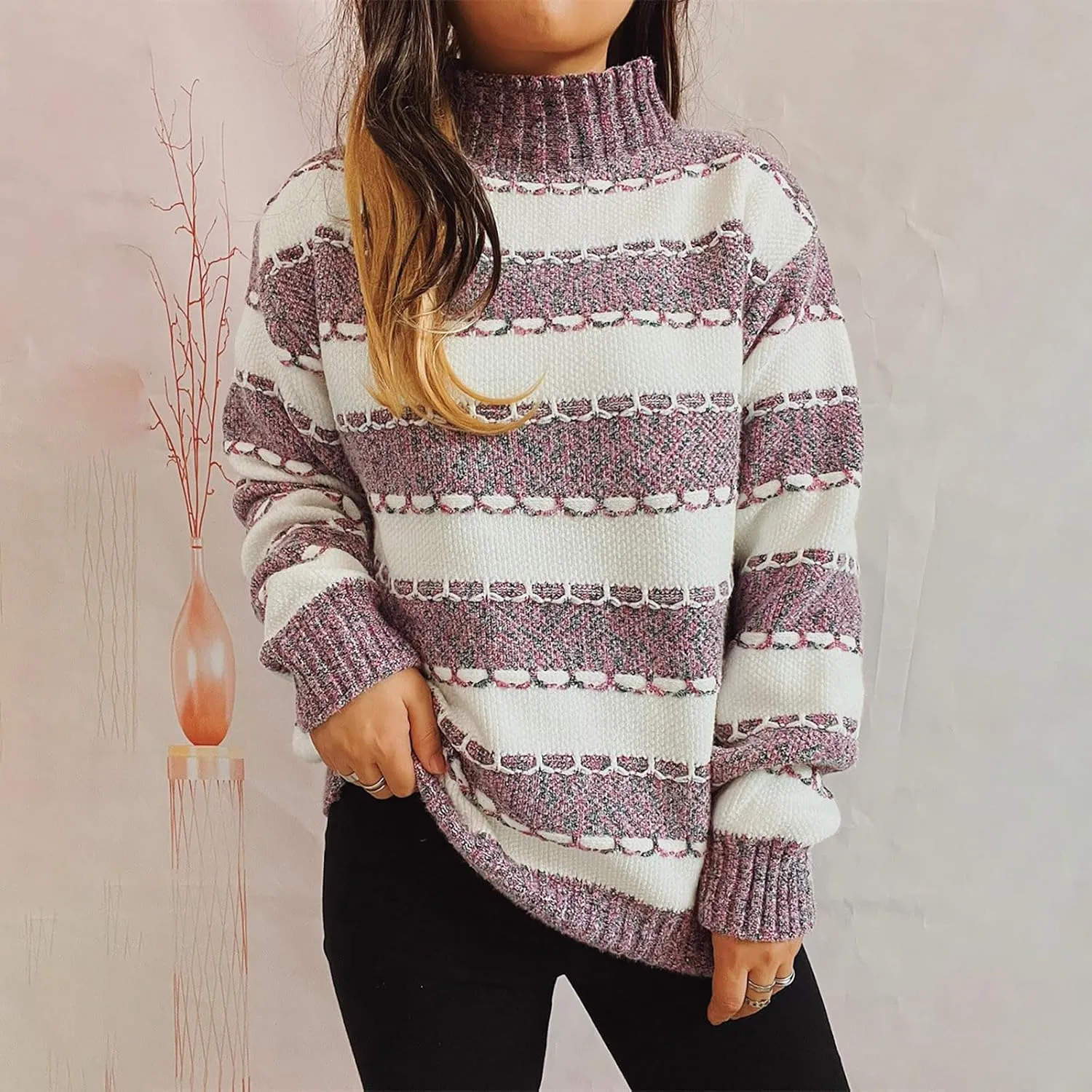 Women's Oversized Turtleneck Sweaters Comfy Long Sleeve Jumper Ribbed Knit Pullover Daily Tops 2024 Fall Outfits