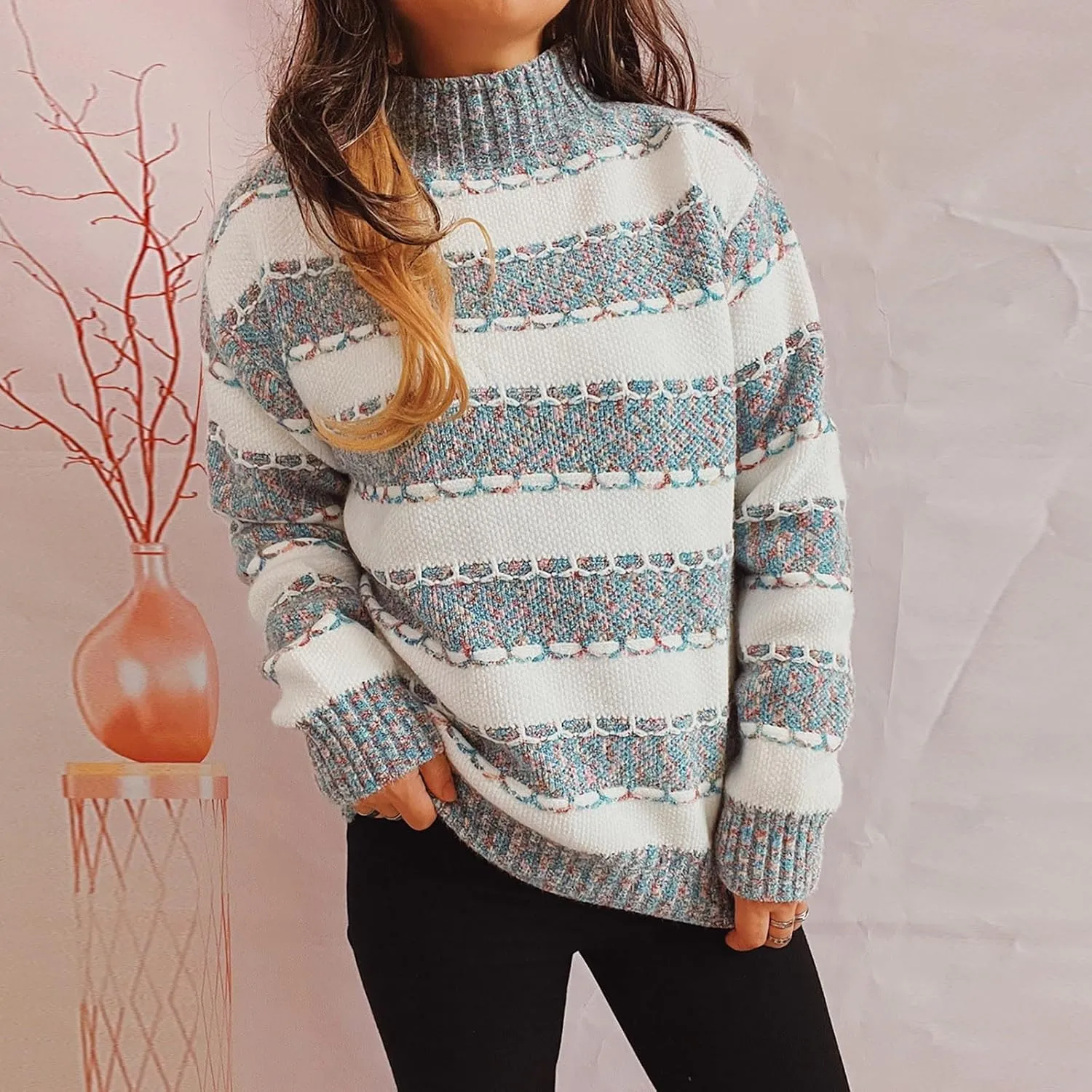 Women's Oversized Turtleneck Sweaters Comfy Long Sleeve Jumper Ribbed Knit Pullover Daily Tops 2024 Fall Outfits