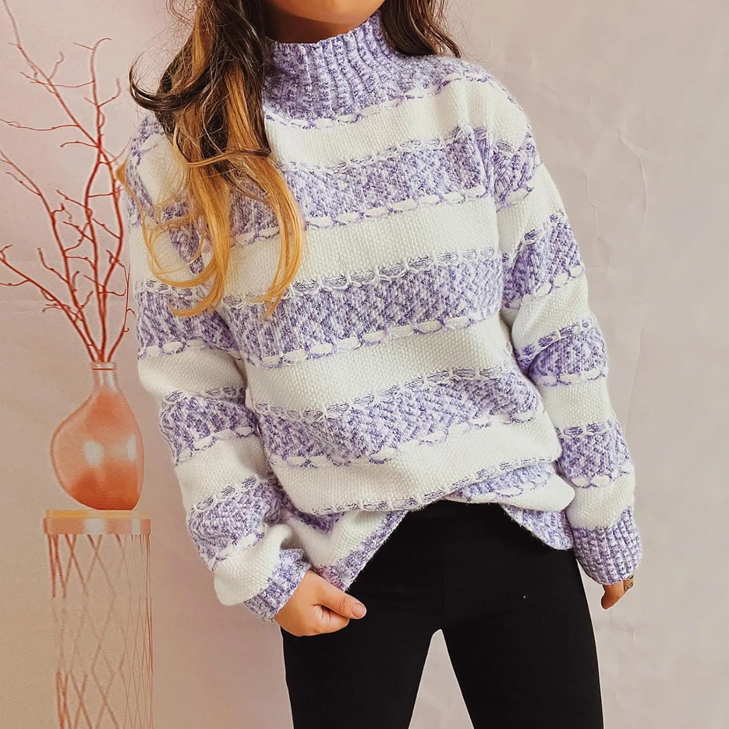Women's Oversized Turtleneck Sweaters Comfy Long Sleeve Jumper Ribbed Knit Pullover Daily Tops 2024 Fall Outfits