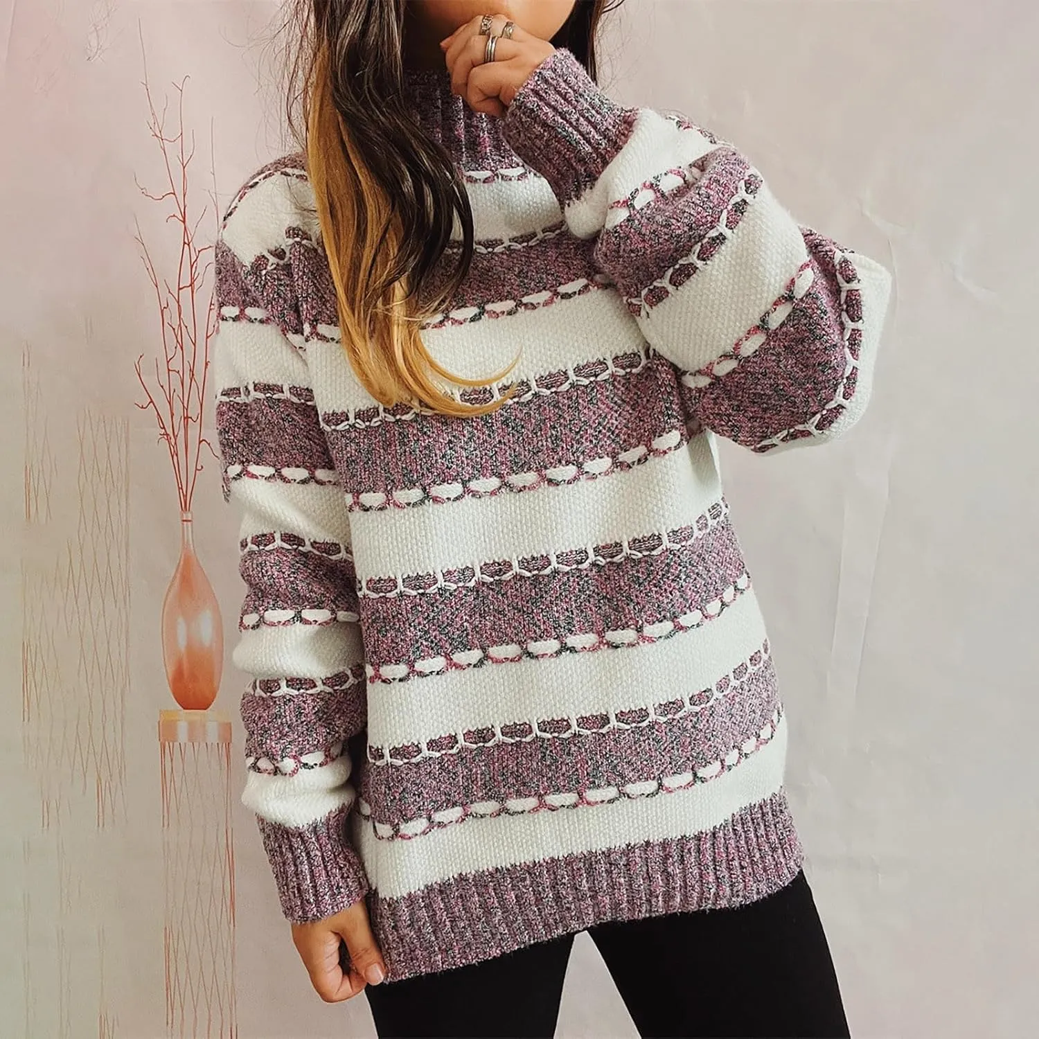 Women's Oversized Turtleneck Sweaters Comfy Long Sleeve Jumper Ribbed Knit Pullover Daily Tops 2024 Fall Outfits