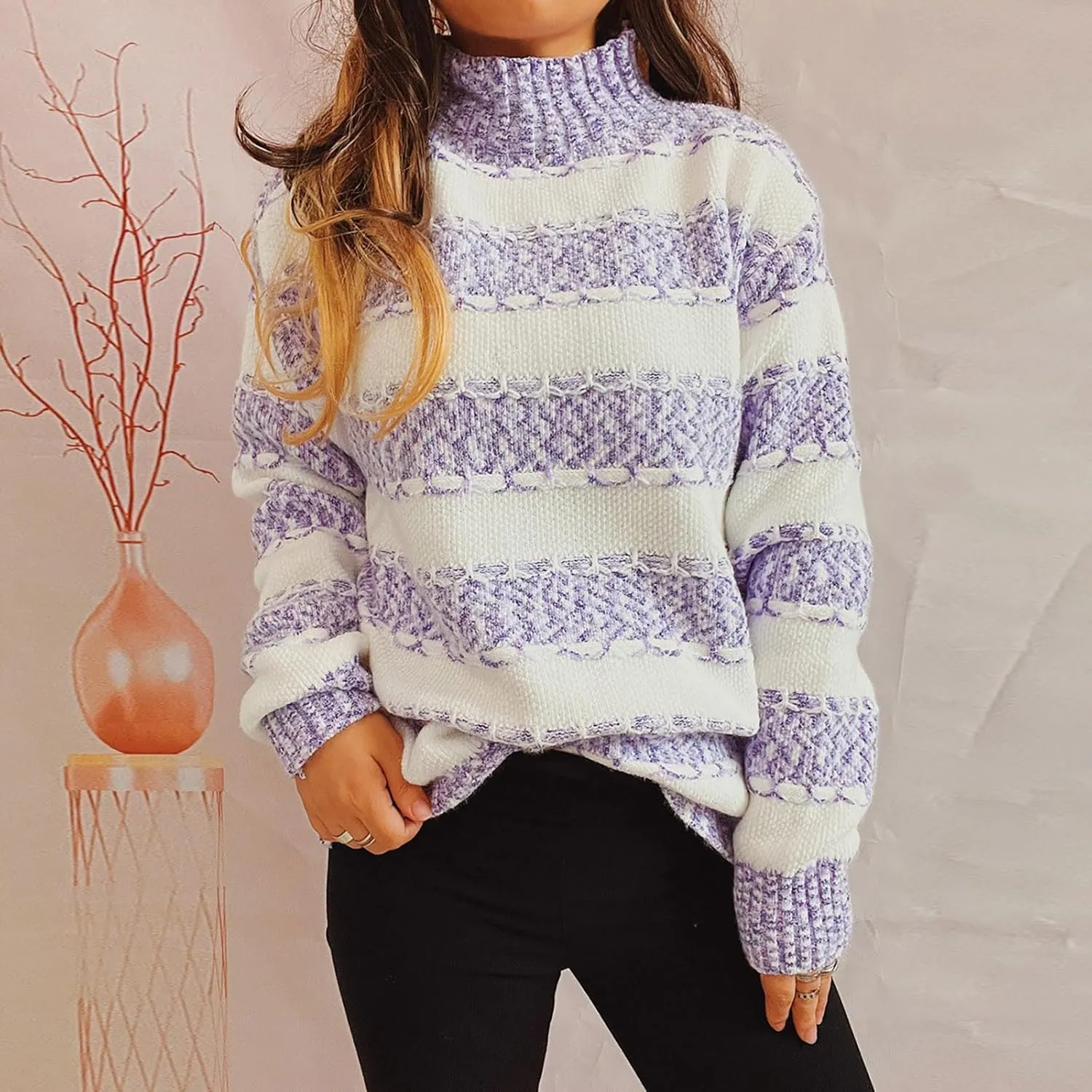 Women's Oversized Turtleneck Sweaters Comfy Long Sleeve Jumper Ribbed Knit Pullover Daily Tops 2024 Fall Outfits