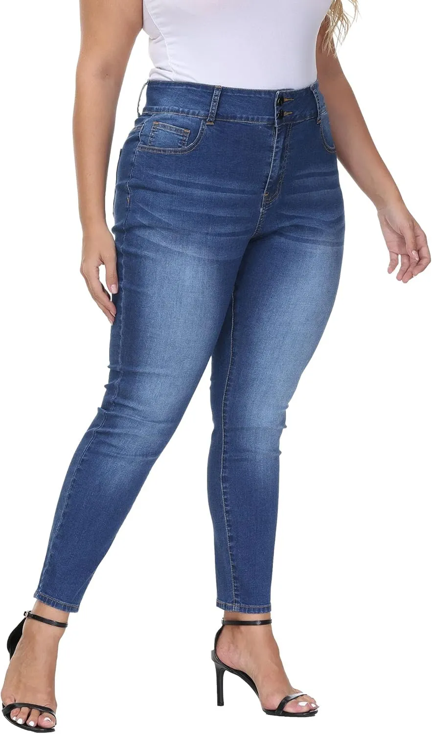 Womens Plus Size Skinny Jeans High Waisted Stretchy Classic Ankle Jean