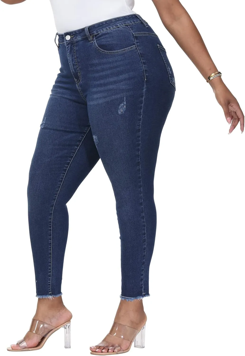 Womens Plus Size Skinny Jeans High Waisted Stretchy Classic Ankle Jean
