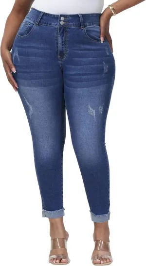 Womens Plus Size Skinny Jeans High Waisted Stretchy Classic Ankle Jean