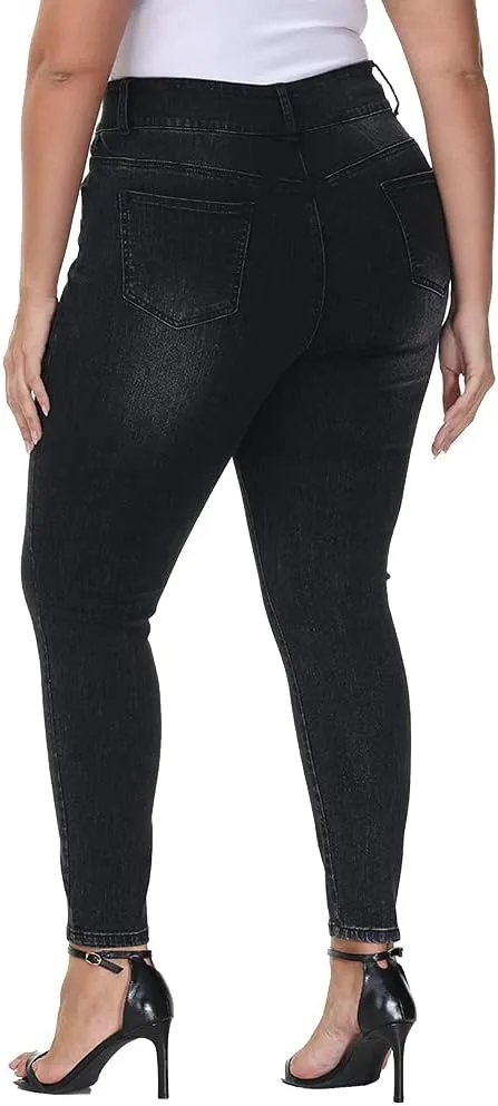 Womens Plus Size Skinny Jeans High Waisted Stretchy Classic Ankle Jean
