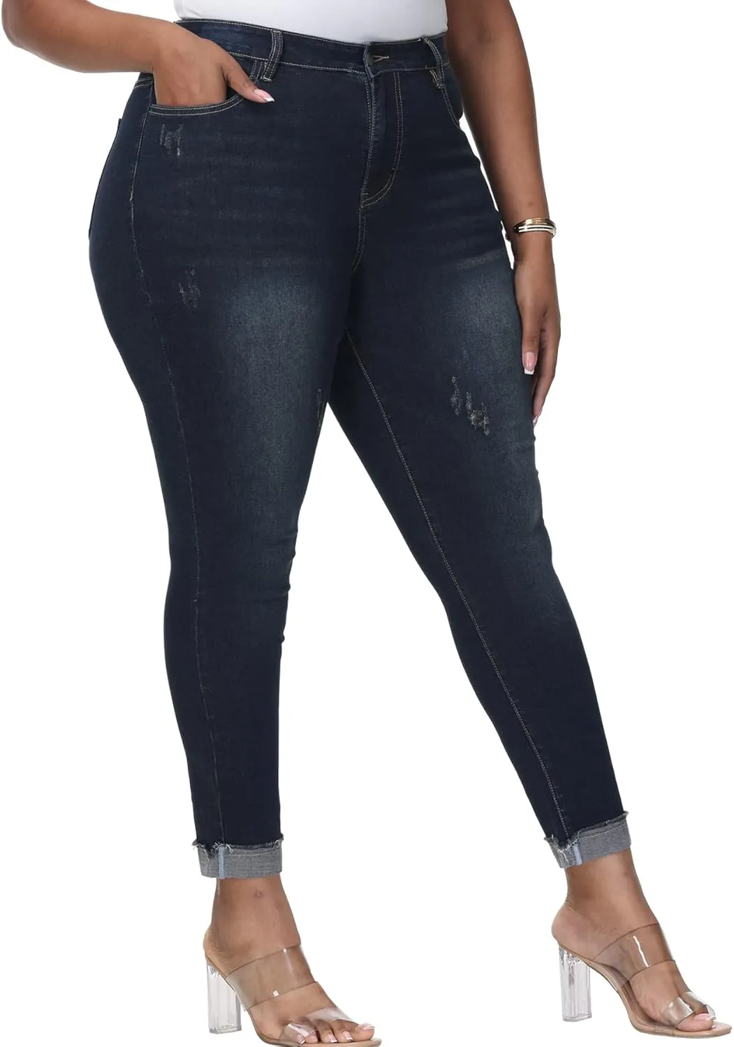 Womens Plus Size Skinny Jeans High Waisted Stretchy Classic Ankle Jean