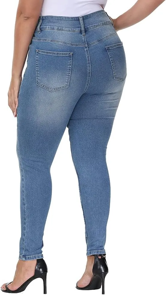 Womens Plus Size Skinny Jeans High Waisted Stretchy Classic Ankle Jean