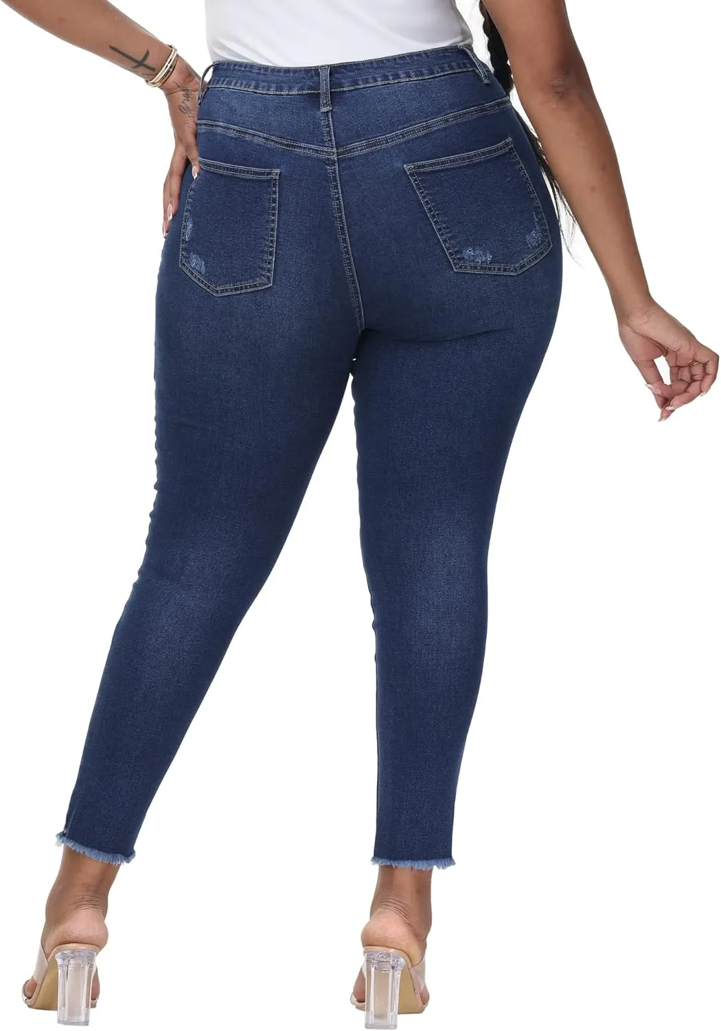 Womens Plus Size Skinny Jeans High Waisted Stretchy Classic Ankle Jean