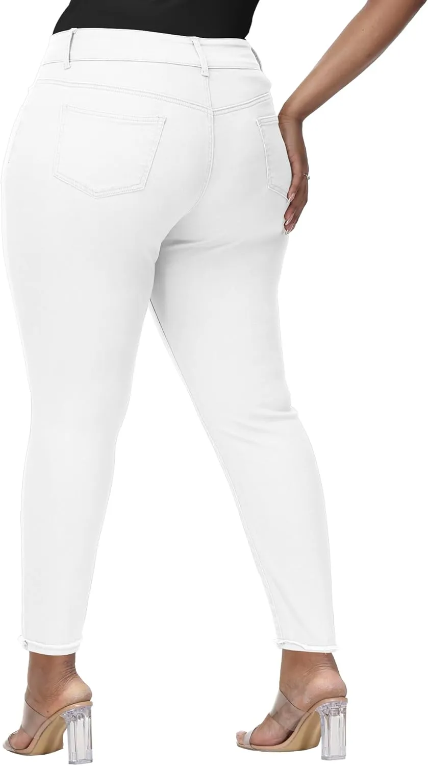 Womens Plus Size Skinny Jeans High Waisted Stretchy Classic Ankle Jean