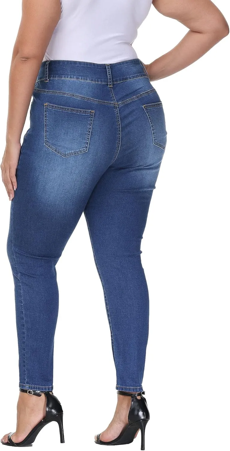 Womens Plus Size Skinny Jeans High Waisted Stretchy Classic Ankle Jean