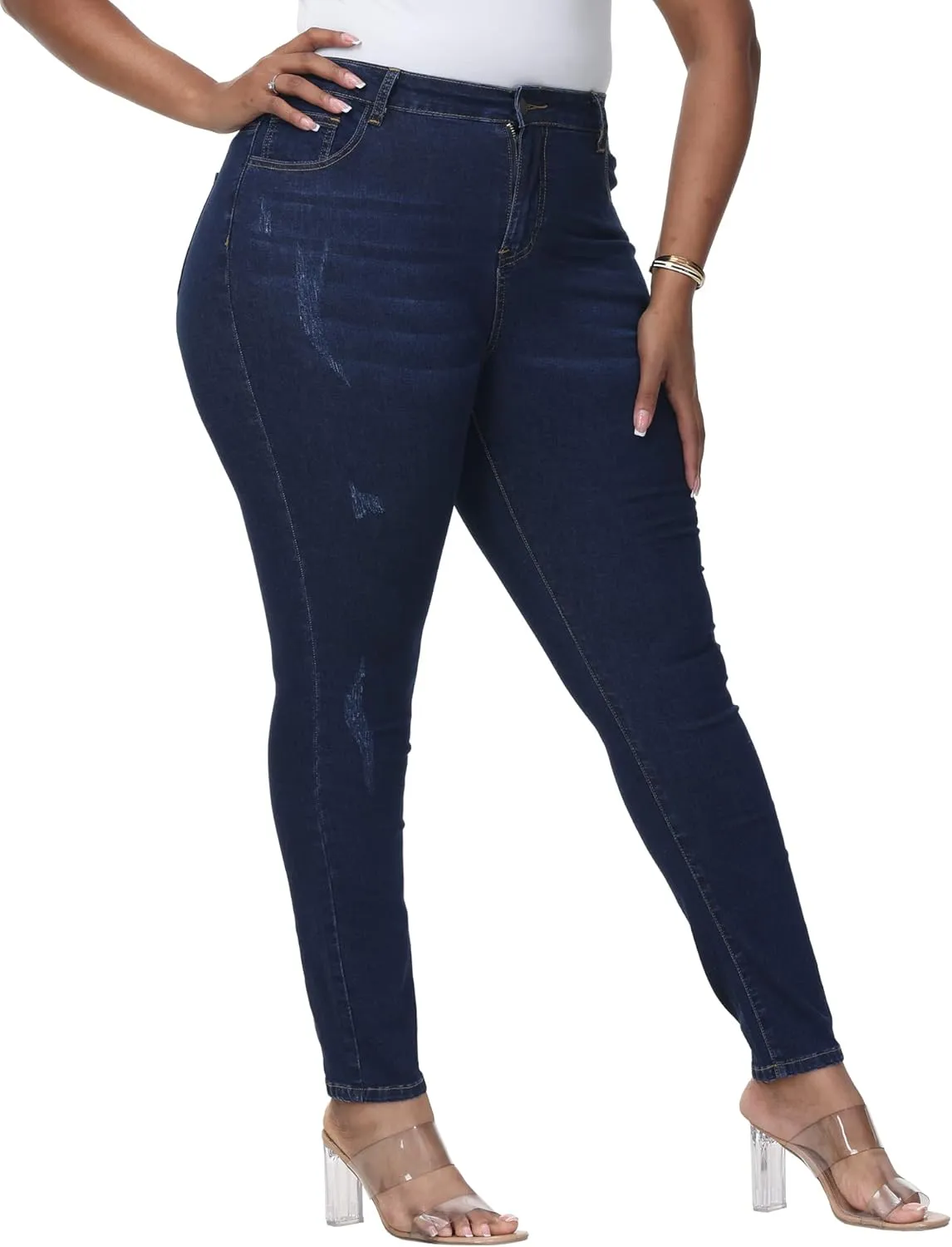 Womens Plus Size Skinny Jeans High Waisted Stretchy Classic Ankle Jean