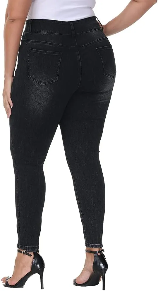 Womens Plus Size Skinny Jeans High Waisted Stretchy Classic Ankle Jean