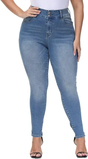 Womens Plus Size Skinny Jeans High Waisted Stretchy Classic Ankle Jean