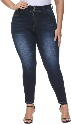 Womens Plus Size Skinny Jeans High Waisted Stretchy Classic Ankle Jean