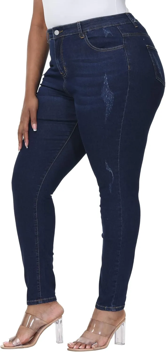 Womens Plus Size Skinny Jeans High Waisted Stretchy Classic Ankle Jean