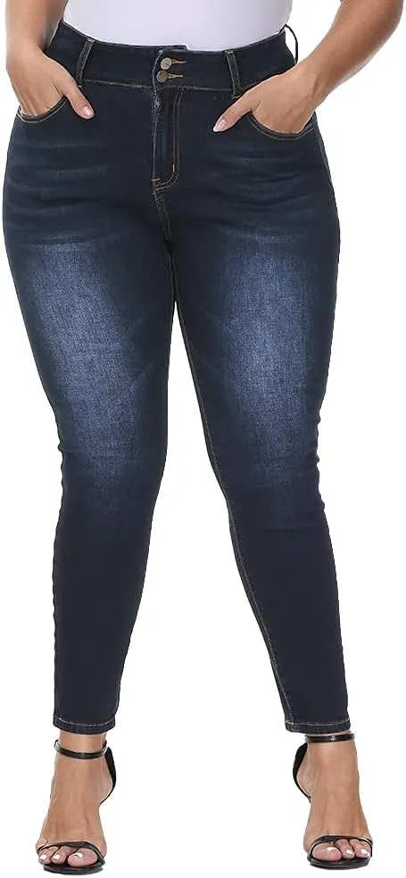 Womens Plus Size Skinny Jeans High Waisted Stretchy Classic Ankle Jean
