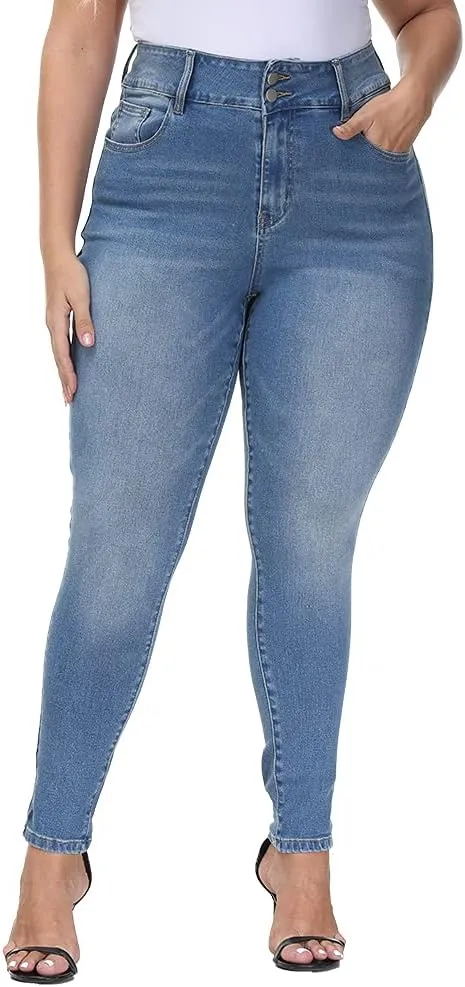 Womens Plus Size Skinny Jeans High Waisted Stretchy Classic Ankle Jean