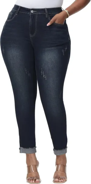 Womens Plus Size Skinny Jeans High Waisted Stretchy Classic Ankle Jean