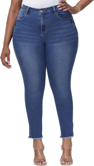 Womens Plus Size Skinny Jeans High Waisted Stretchy Classic Ankle Jean