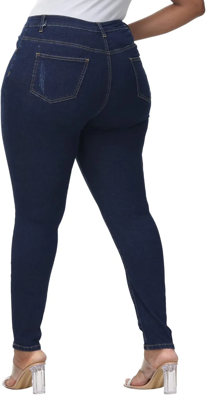 Womens Plus Size Skinny Jeans High Waisted Stretchy Classic Ankle Jean