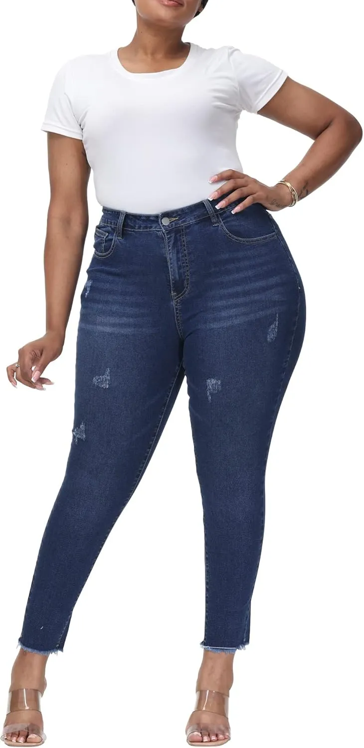 Womens Plus Size Skinny Jeans High Waisted Stretchy Classic Ankle Jean
