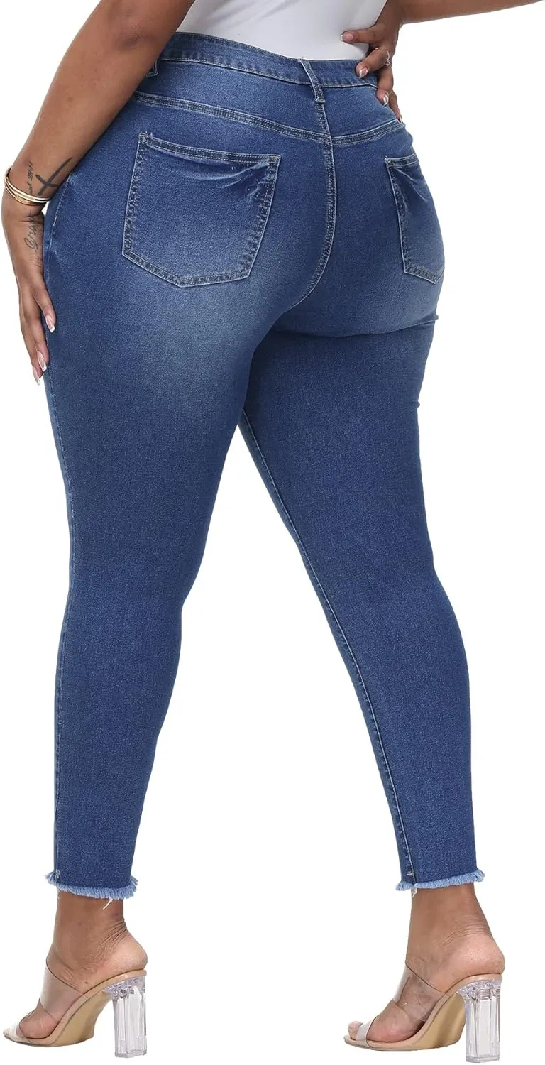 Womens Plus Size Skinny Jeans High Waisted Stretchy Classic Ankle Jean
