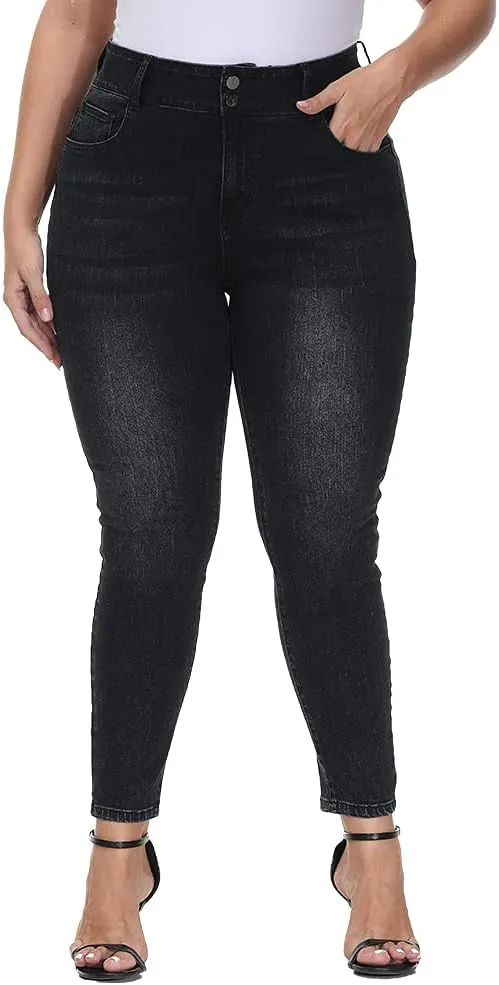 Womens Plus Size Skinny Jeans High Waisted Stretchy Classic Ankle Jean