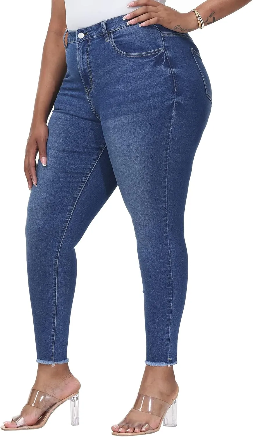 Womens Plus Size Skinny Jeans High Waisted Stretchy Classic Ankle Jean