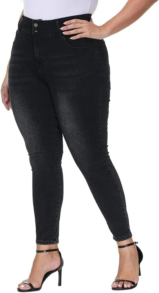 Womens Plus Size Skinny Jeans High Waisted Stretchy Classic Ankle Jean