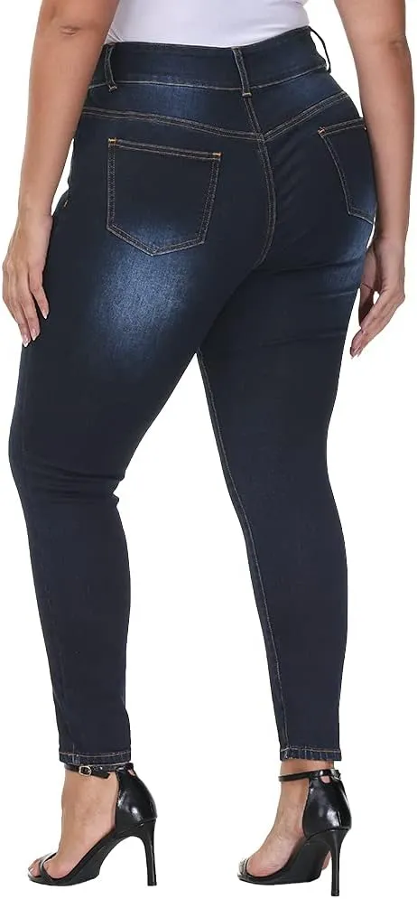 Womens Plus Size Skinny Jeans High Waisted Stretchy Classic Ankle Jean
