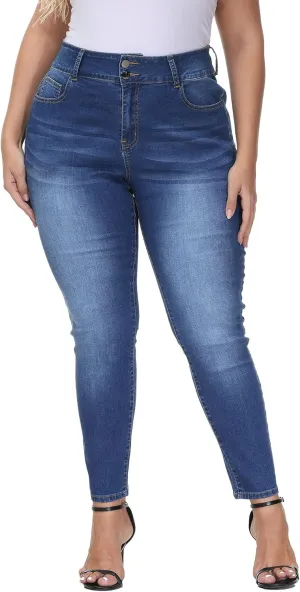 Womens Plus Size Skinny Jeans High Waisted Stretchy Classic Ankle Jean