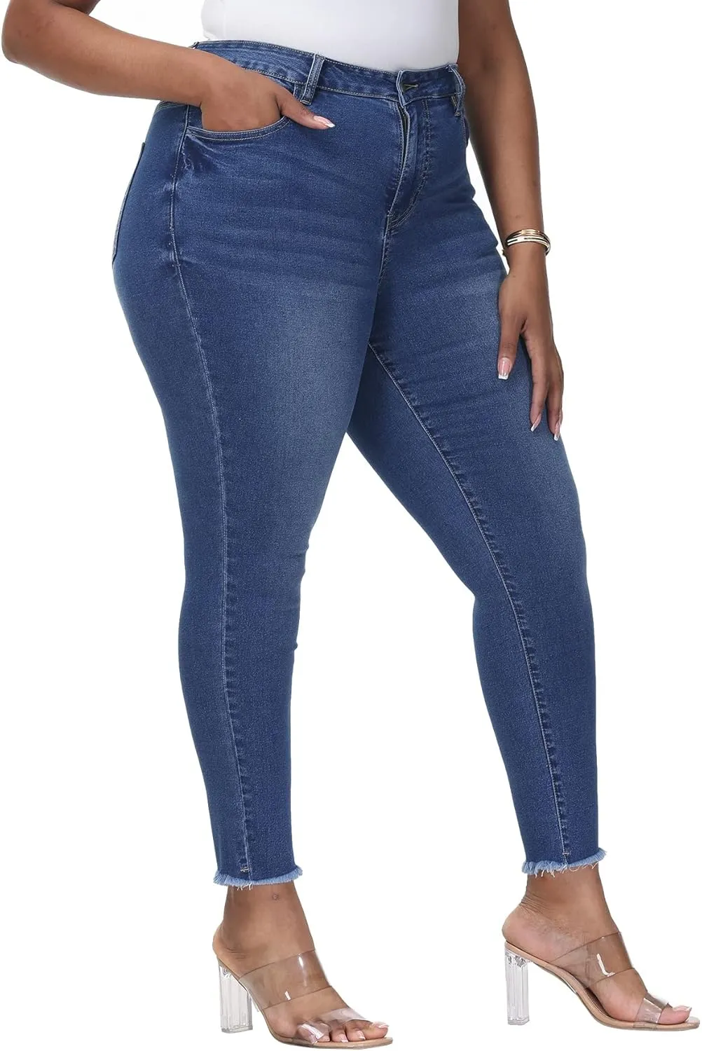 Womens Plus Size Skinny Jeans High Waisted Stretchy Classic Ankle Jean