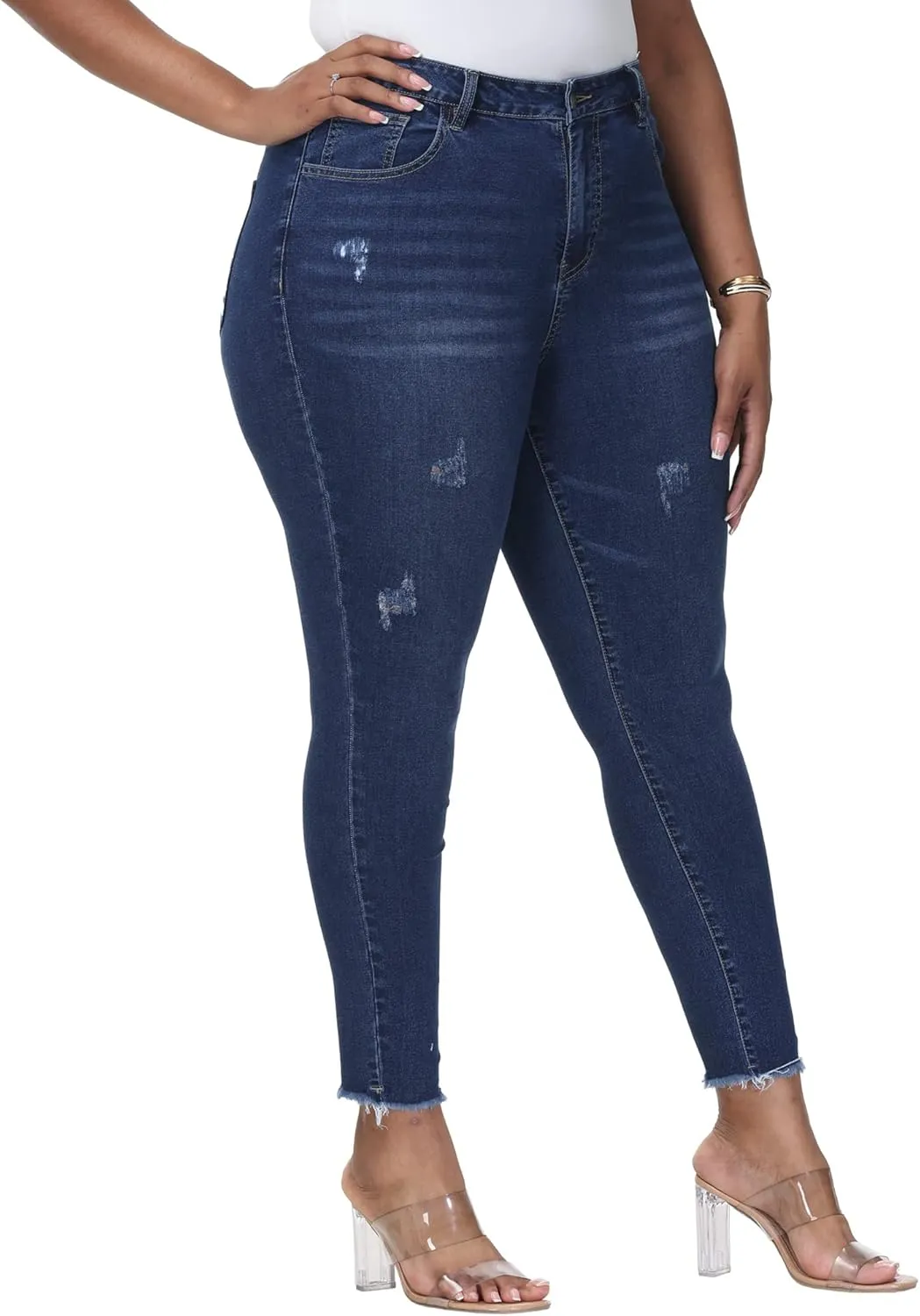Womens Plus Size Skinny Jeans High Waisted Stretchy Classic Ankle Jean