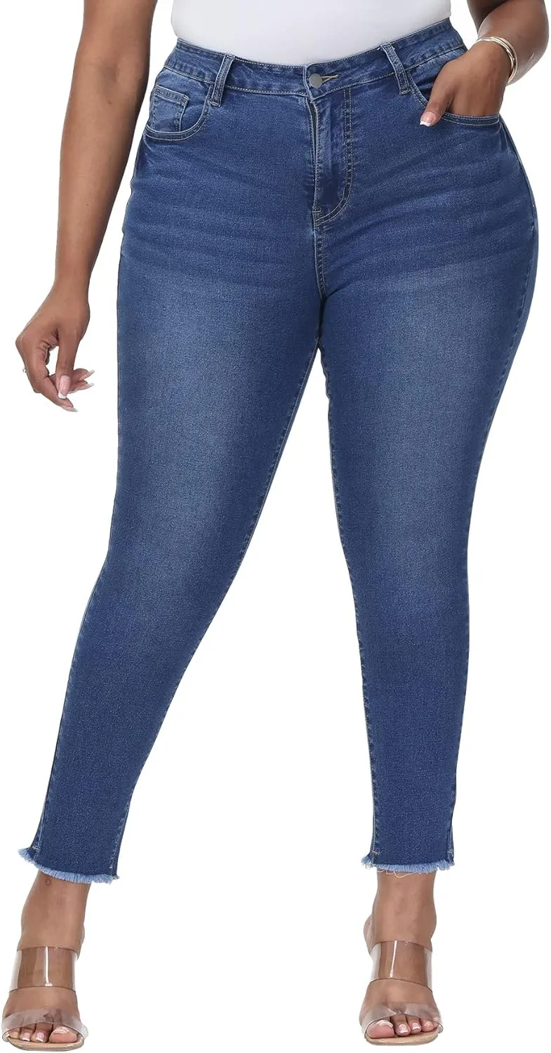 Womens Plus Size Skinny Jeans High Waisted Stretchy Classic Ankle Jean