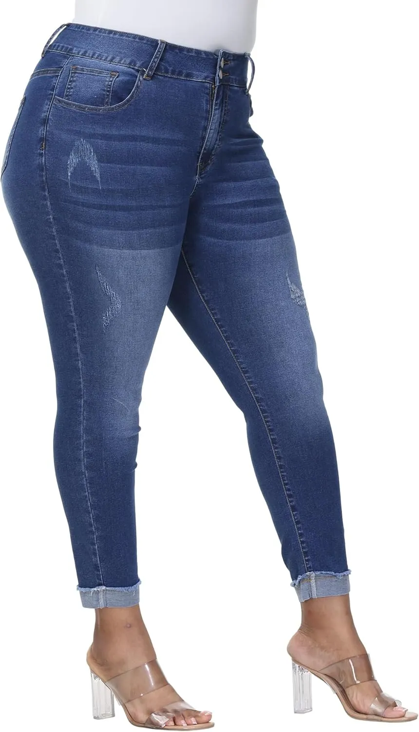 Womens Plus Size Skinny Jeans High Waisted Stretchy Classic Ankle Jean