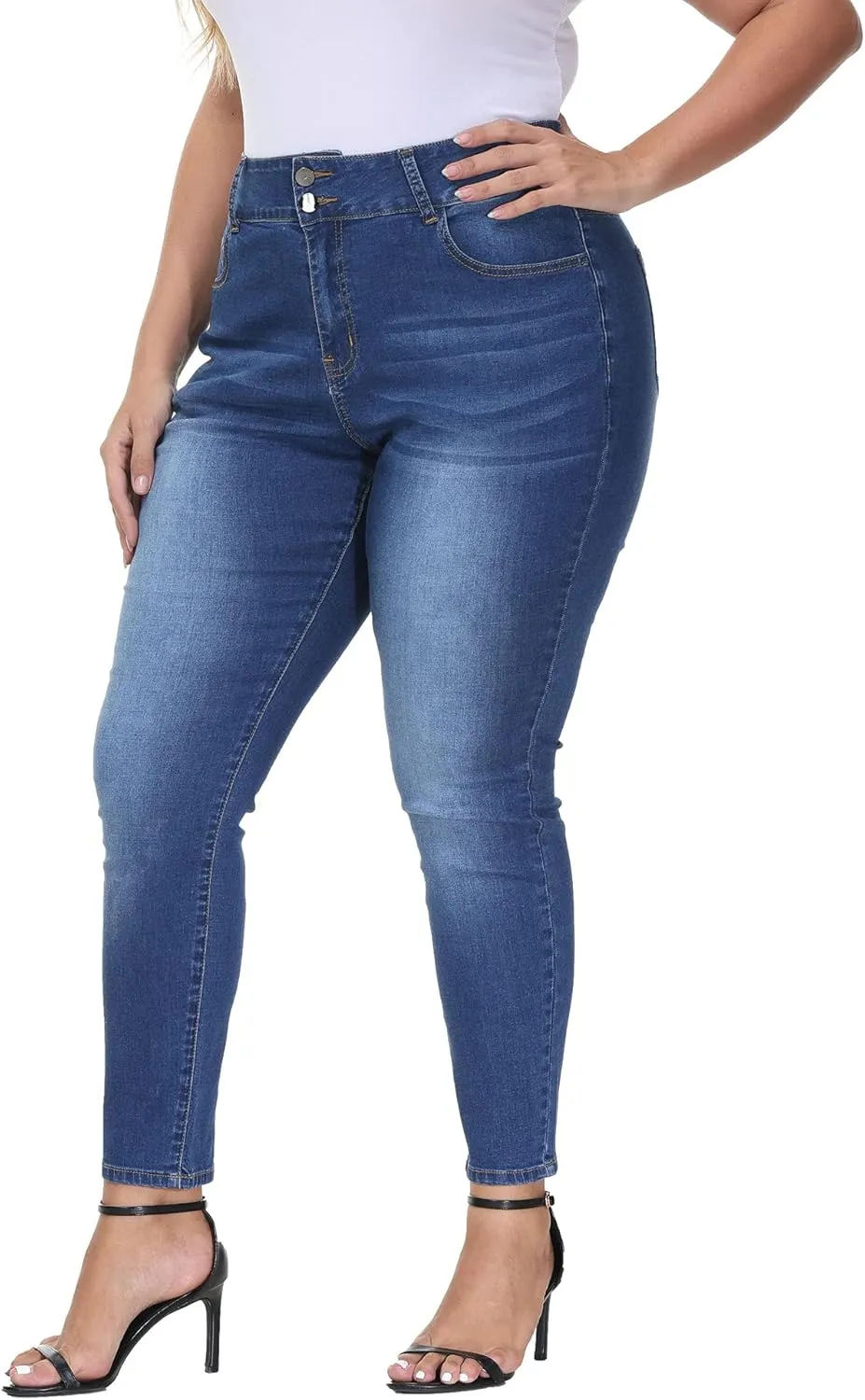 Womens Plus Size Skinny Jeans High Waisted Stretchy Classic Ankle Jean